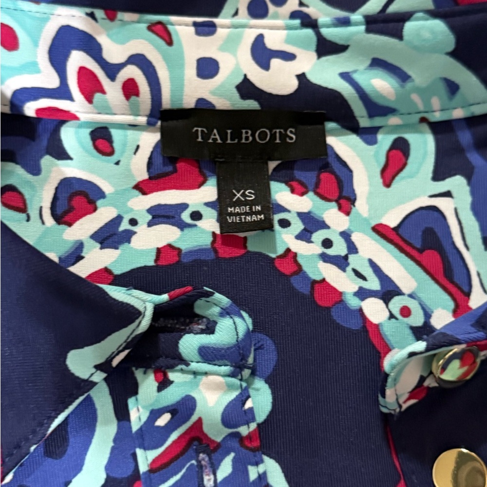 Talbots Navy and Teal Paisley 3/4 Sleeve Dress Size XS Extra Small - Picture 4 of 9